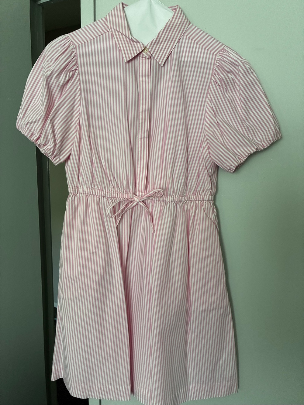 J. Crew Pink and White Striped Shirt Dress